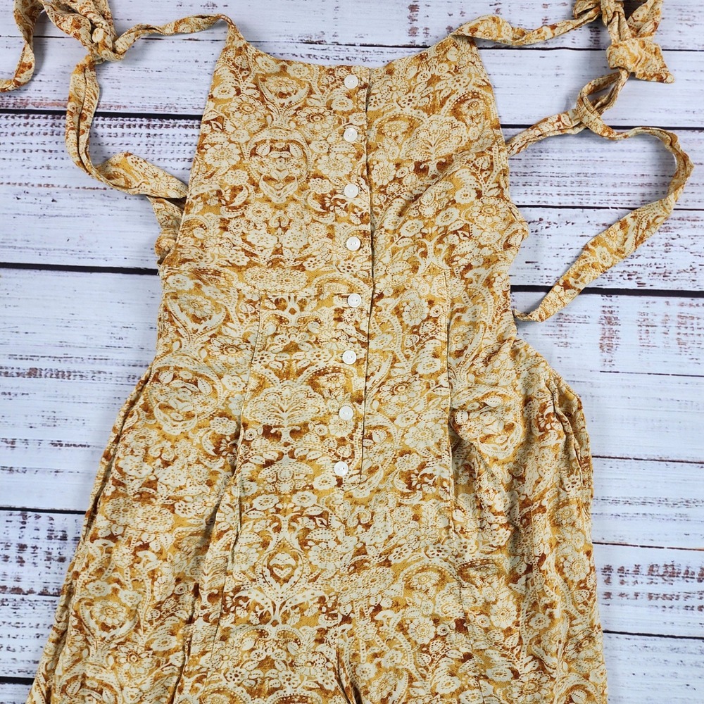 Free People Sugar Sands Jumpsuit Womens S Camel Combo Floral Wide Leg Boho NWT